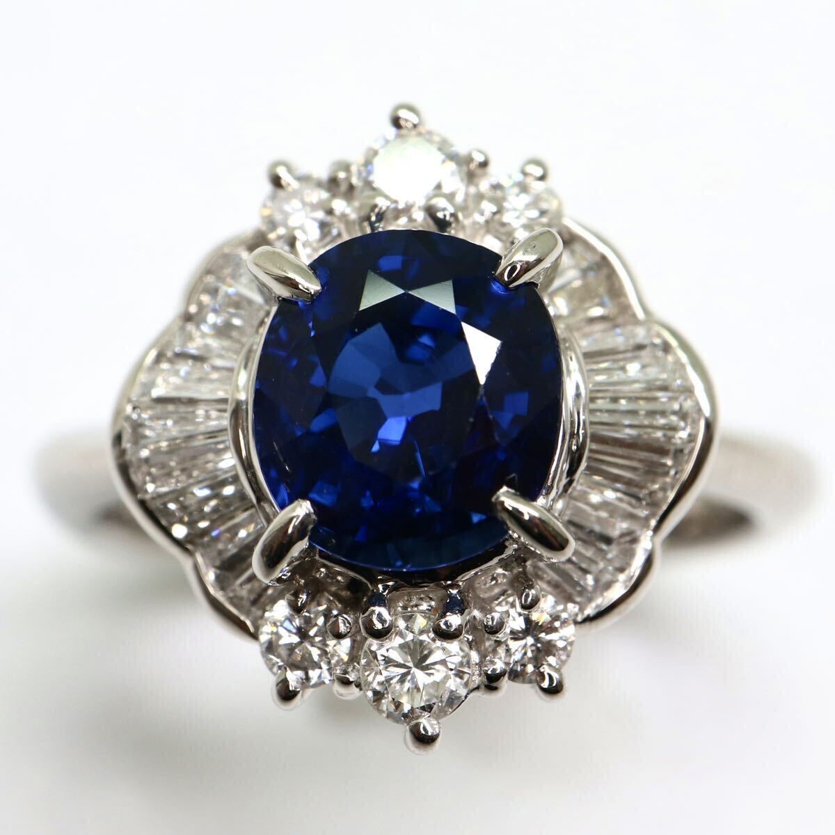 ソーティング付き!!豪華!!《Pt900 天然ダイヤモンド/天然サファイアリング》A 10.5号 6.4g sapphire diamond jewelry ring EG8/ZZの画像1