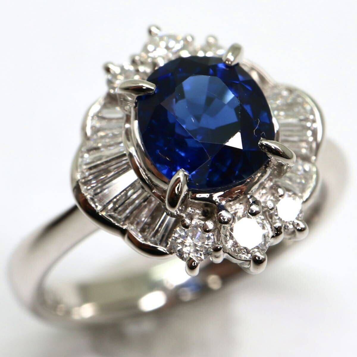 ソーティング付き!!豪華!!《Pt900 天然ダイヤモンド/天然サファイアリング》A 10.5号 6.4g sapphire diamond jewelry ring EG8/ZZの画像3