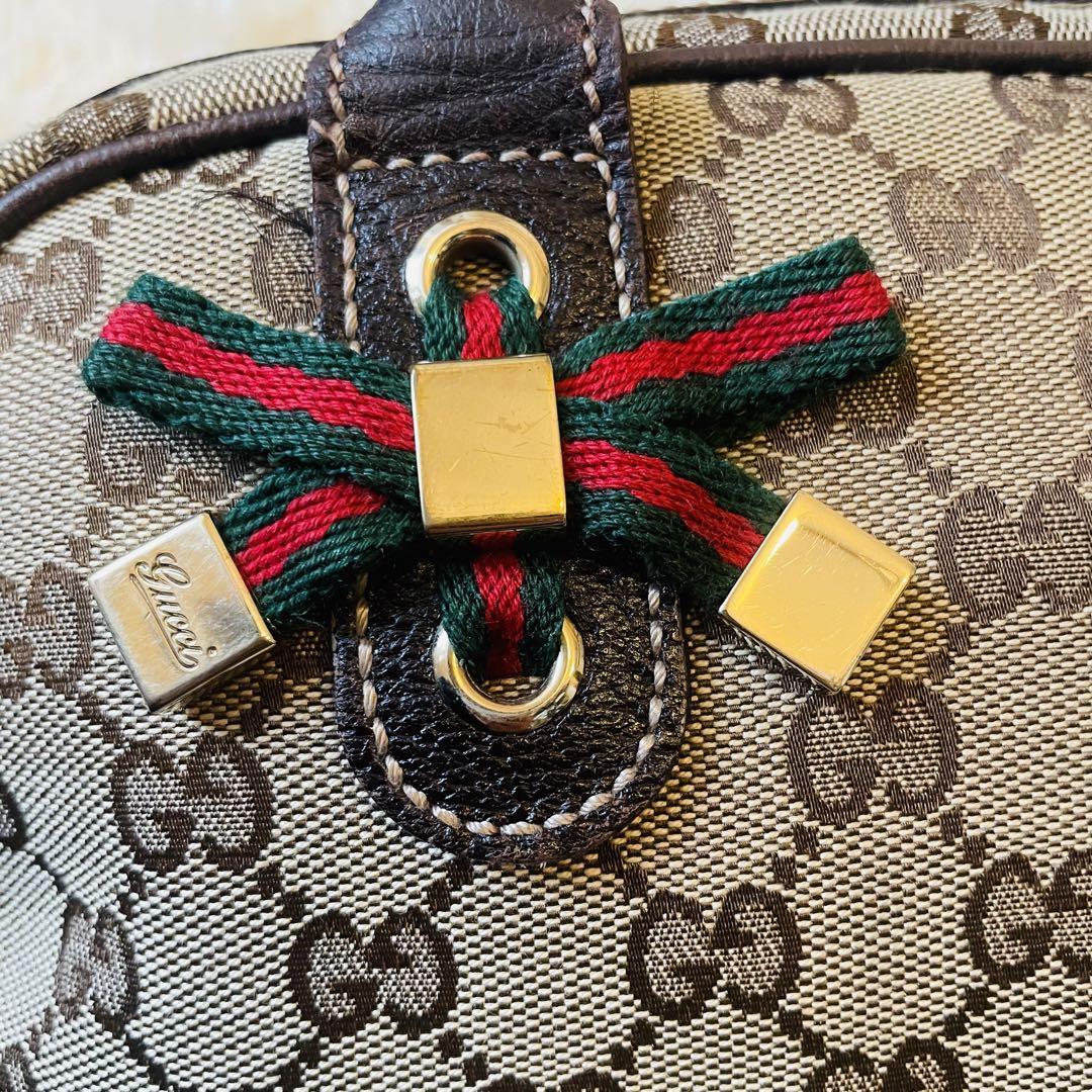 美品＊GUCCI グッチ ハンドバッグ トート ボストン 鞄 bag シェリー プリンシー gg ベージュ ダークブラウン リボン キャンバスレザー_画像7