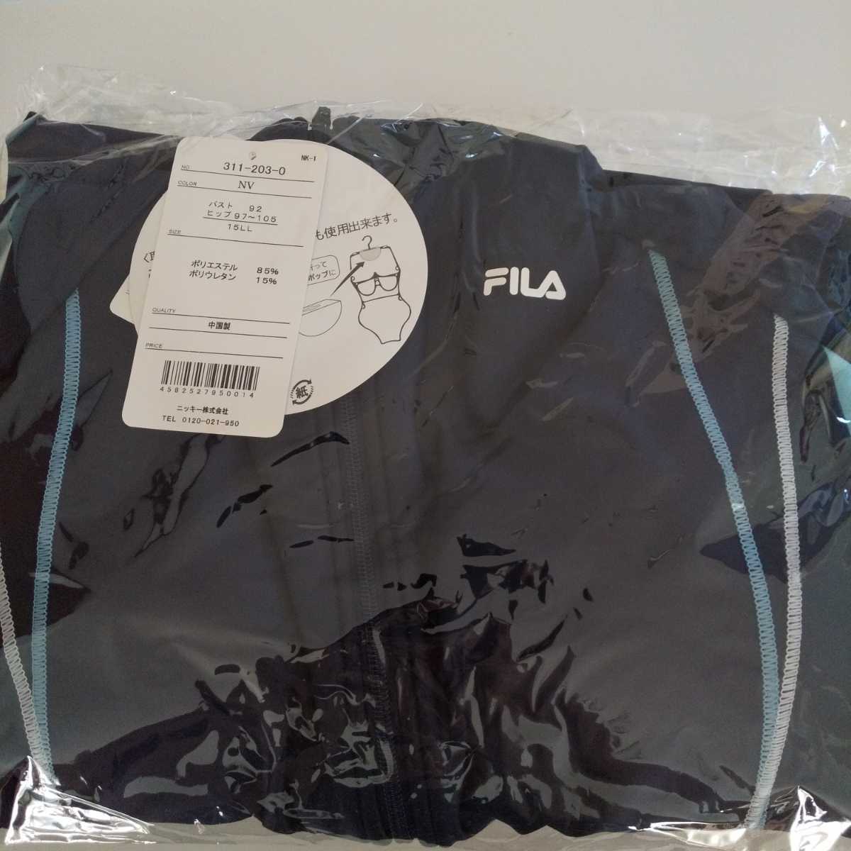 15号 3L 新品 FILA セパレーツ フィットネス水着 ネイビー めくれ防止 袖付き レディース 半袖 フルジップタンキニ 大きいサイズ 送料無料の画像9