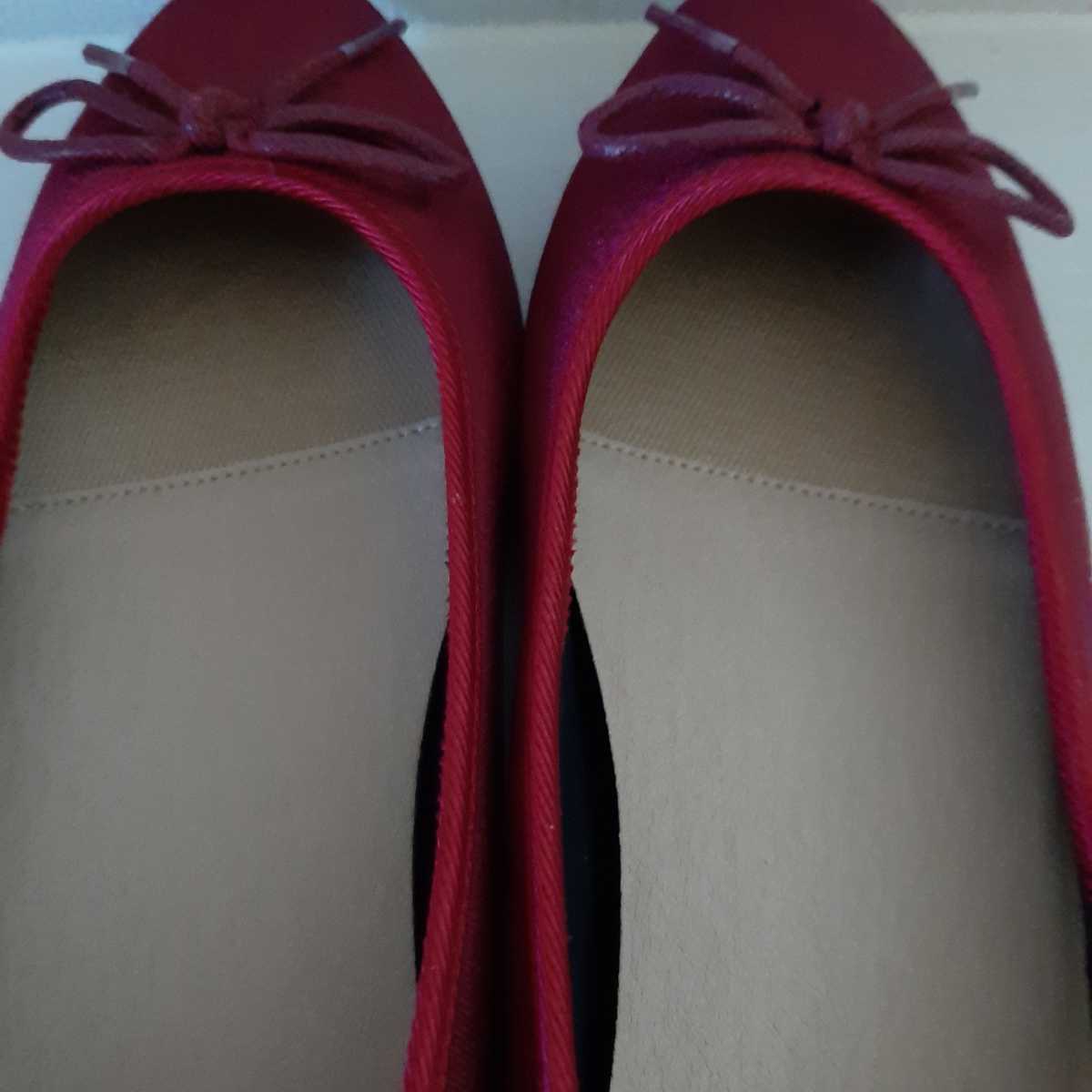  новый товар не использовался 23.5cm SANCLEA туфли-лодочки Flat балетки велюр замша лента красный party формальный женский 