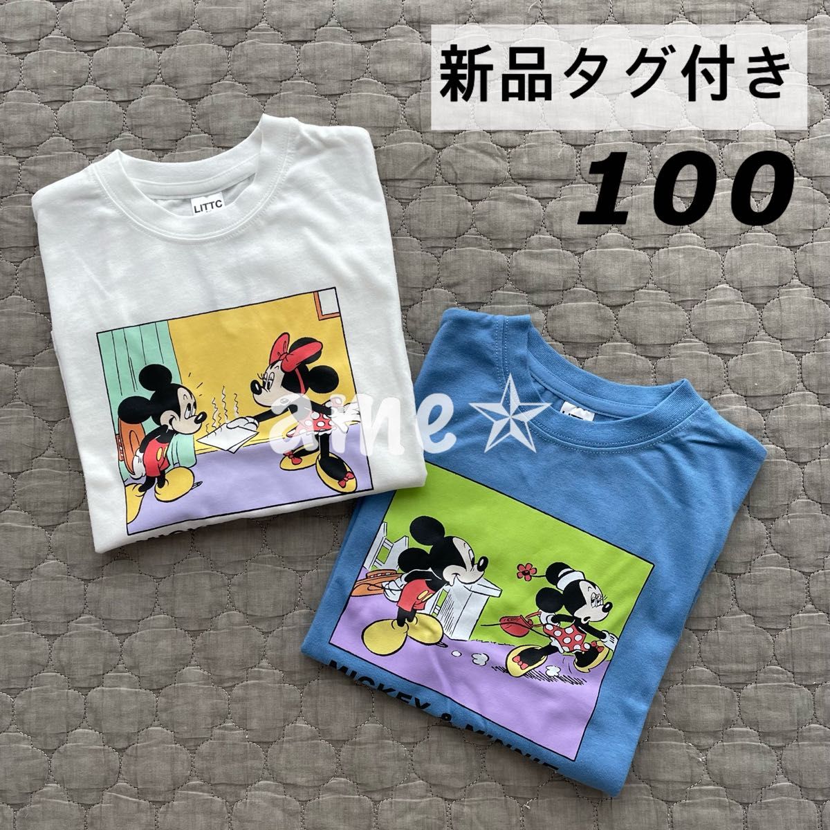 新品 ◎ Littc Disney プリントTシャツ 100 白 青