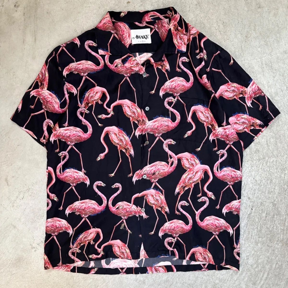 AWAKE NY Flamingo silk shirt アウェイク ニューヨーク フラミンゴ シャツ アロハシャツ 柄シャツ 総柄_画像1
