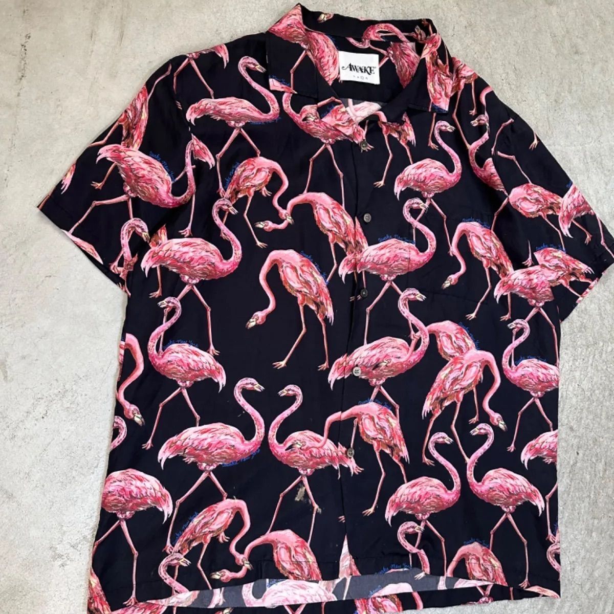 AWAKE NY Flamingo silk shirt アウェイク ニューヨーク フラミンゴ シャツ アロハシャツ 柄シャツ 総柄_画像2