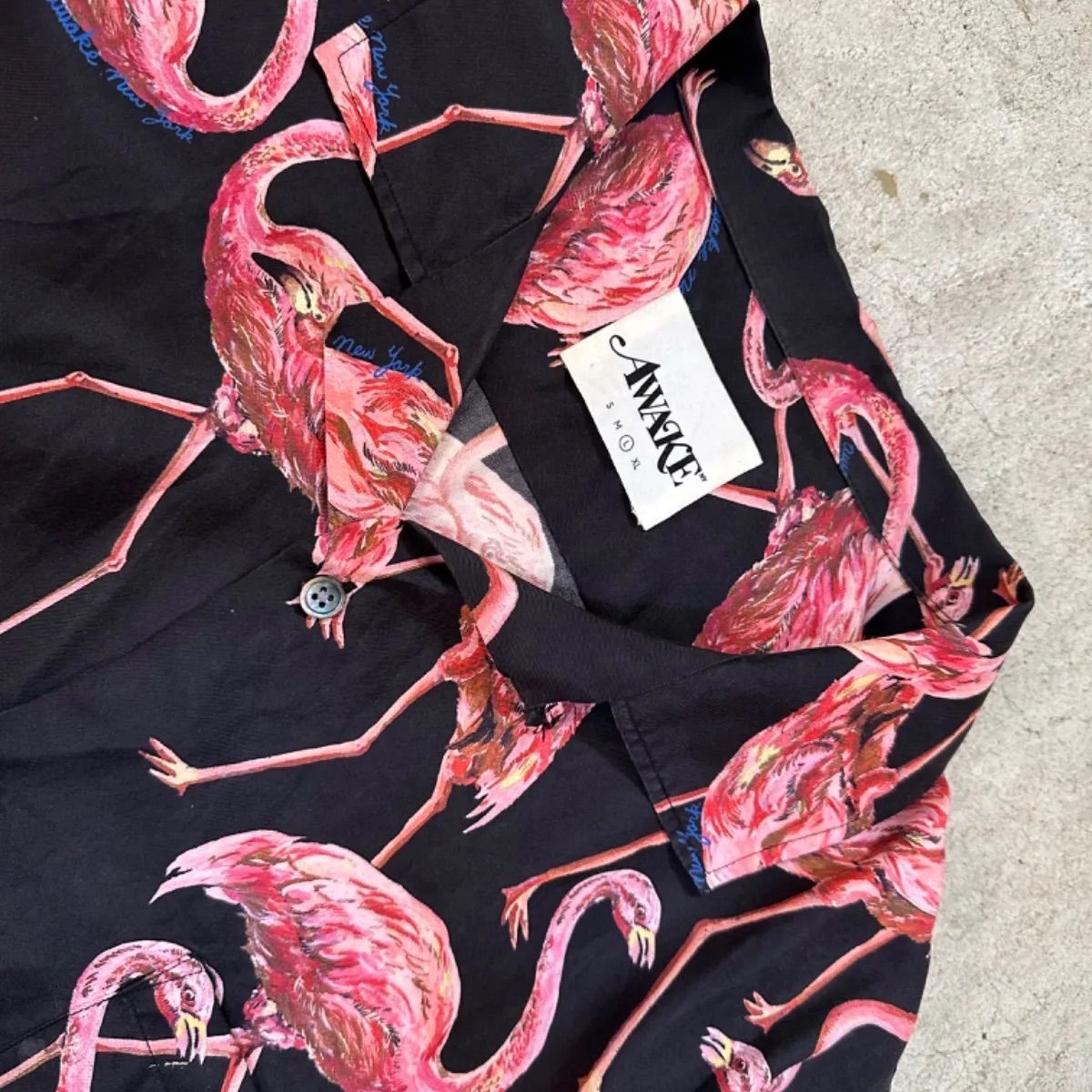 AWAKE NY Flamingo silk shirt アウェイク ニューヨーク フラミンゴ シャツ アロハシャツ 柄シャツ 総柄_画像4