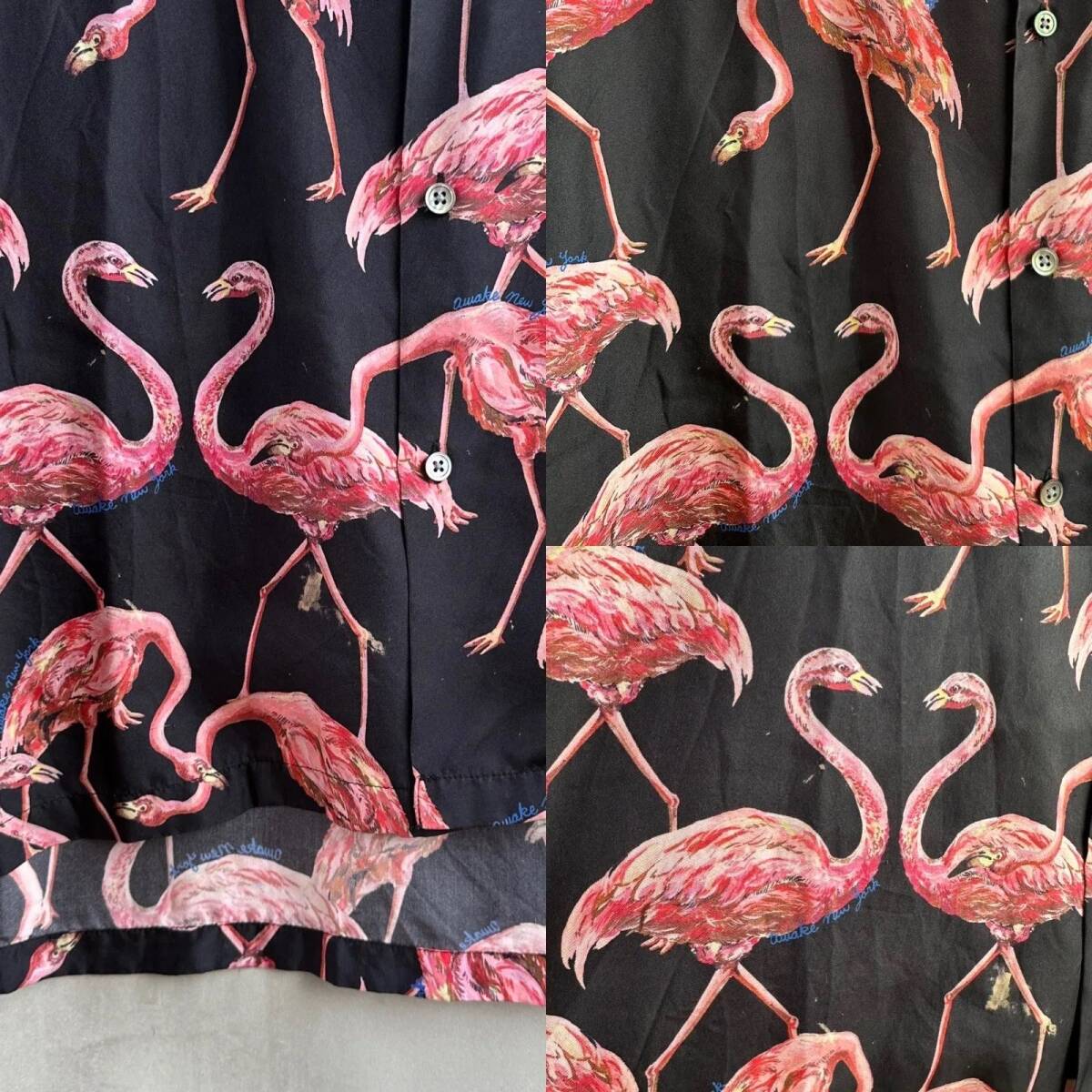 AWAKE NY Flamingo silk shirt アウェイク ニューヨーク フラミンゴ シャツ アロハシャツ 柄シャツ 総柄_画像7