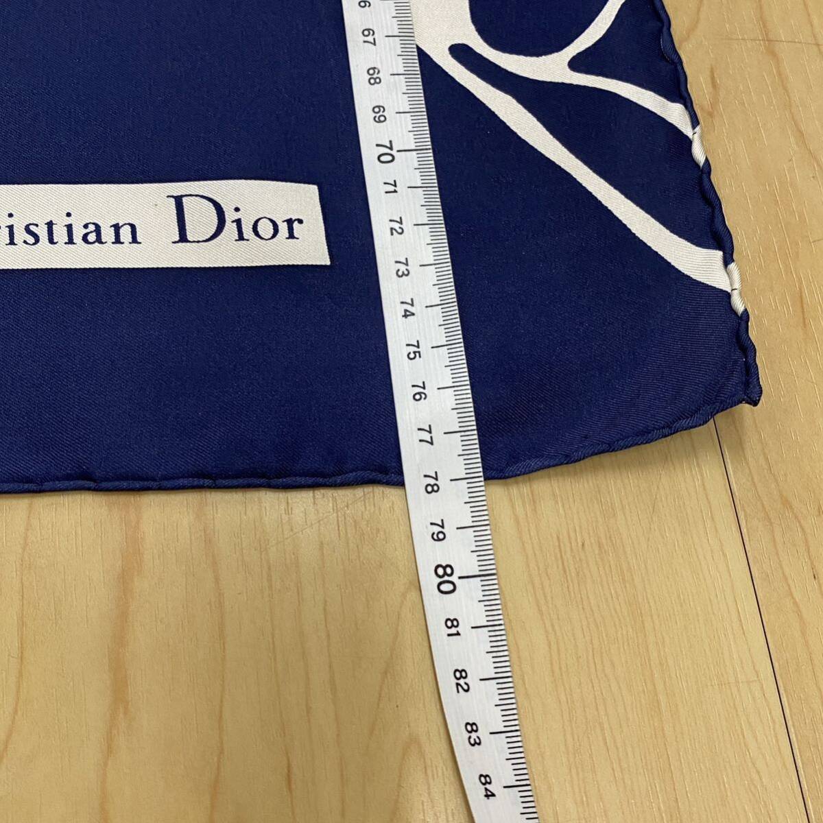 Christian Dior クリスチャンディオール スカーフ 　花柄　ブルー　ネイビー　ホワイト 　no.26_画像3