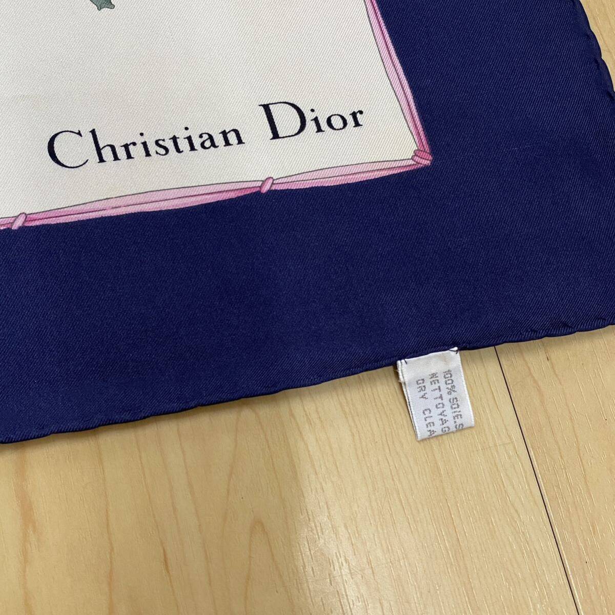 Christian Dior　クリスチャンディオール スカーフ　花柄　生け花　花瓶　花束　ふちネイビー　　no.26_画像3