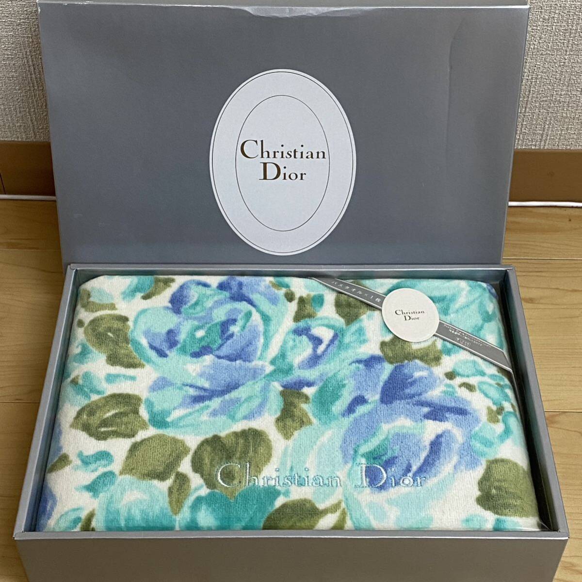 Christian Dior クリスチャンディオール バスタオル　花柄　ブルー系　no.137_画像1