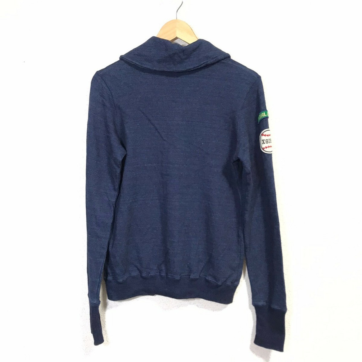 H7333dE made in Japan X-girl X-girl sweat jacket navy lady's size 1 (M rank ) badge attaching American Casual dark blue 