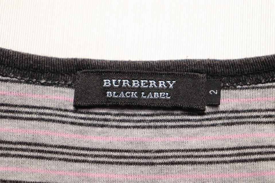 バーバリーブラックレーベル BURBERRY BLACK LABEL 刺繍 ロゴ 長袖 Tシャツ サイズ２/M 古着 メンズ トップスの画像4