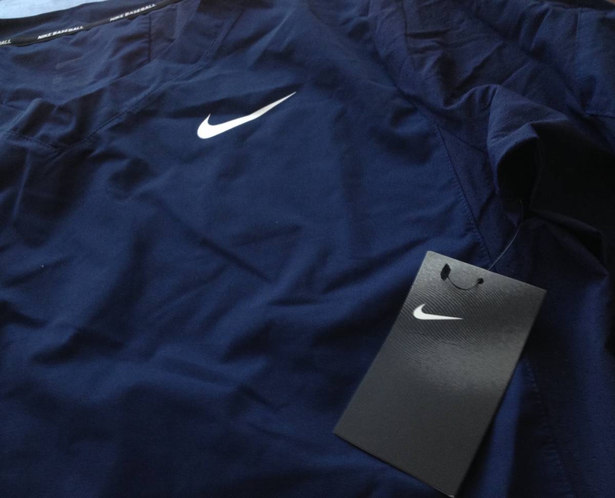 【既決USA】NIKE ・ナイキ@胸元【NIKE.】ロゴ入野球七分袖VネックJKT【NIKE Men's Team Lightweight Baseball 3/4 Sleeve Hot Jacket】紺@L_画像8