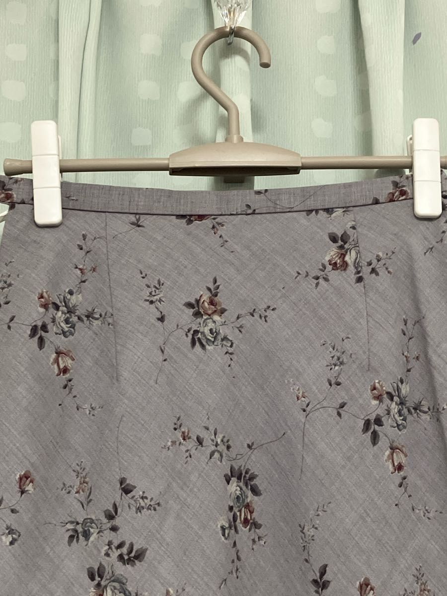 メイクレットのAラインスカート ロング スカート グレー 花柄 日本製