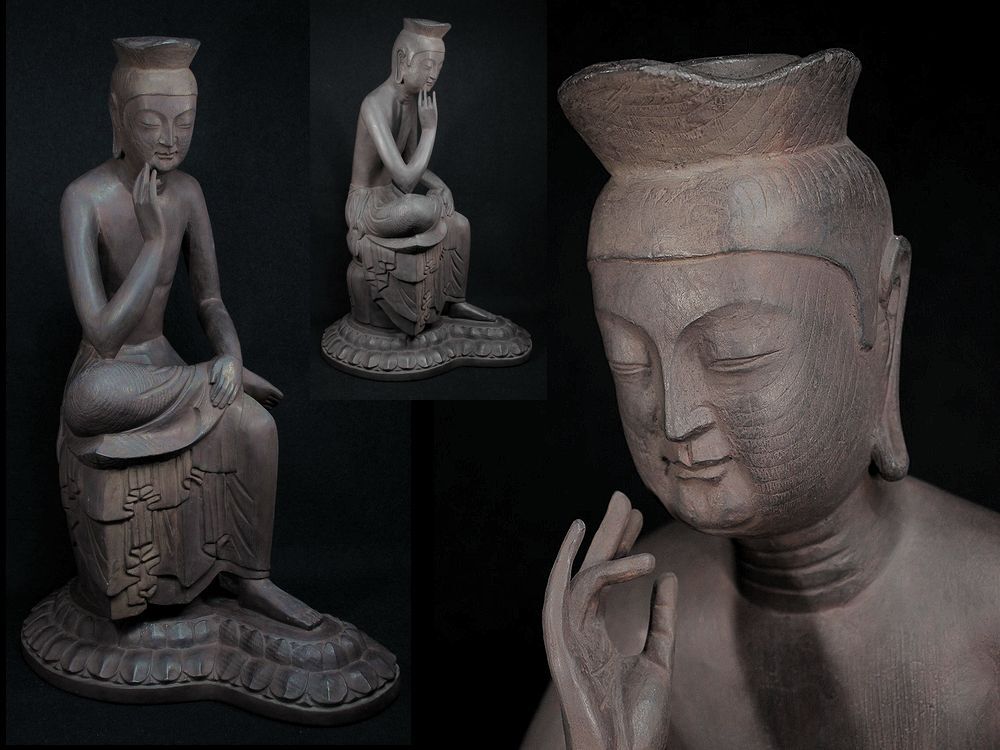 仏教美術 国宝写「弥勒菩薩半跏思惟像」 樹脂製 細密 仏像 高さ約53.5cm 重さ約5.1kg