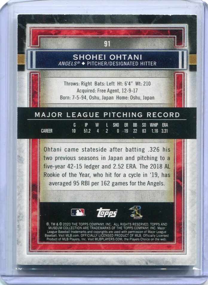 2020 Topps Museum Collection 91 Shohei Ohtani ベース カード 大谷翔平_画像2