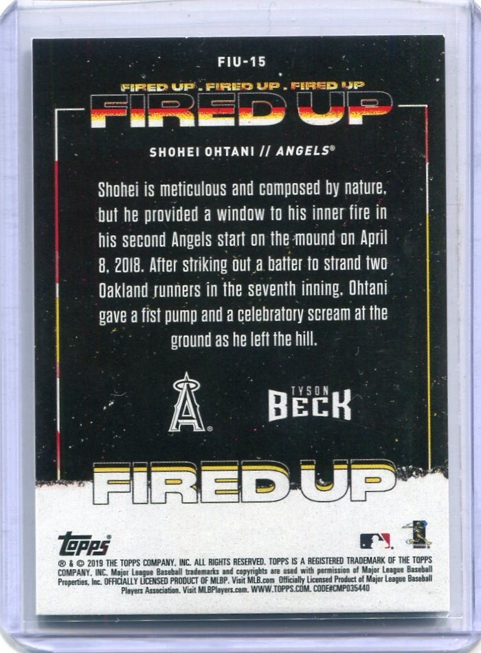 2019 Topps Fire Fired Up FIU-15 Shohei Ohtani 大谷翔平の画像2