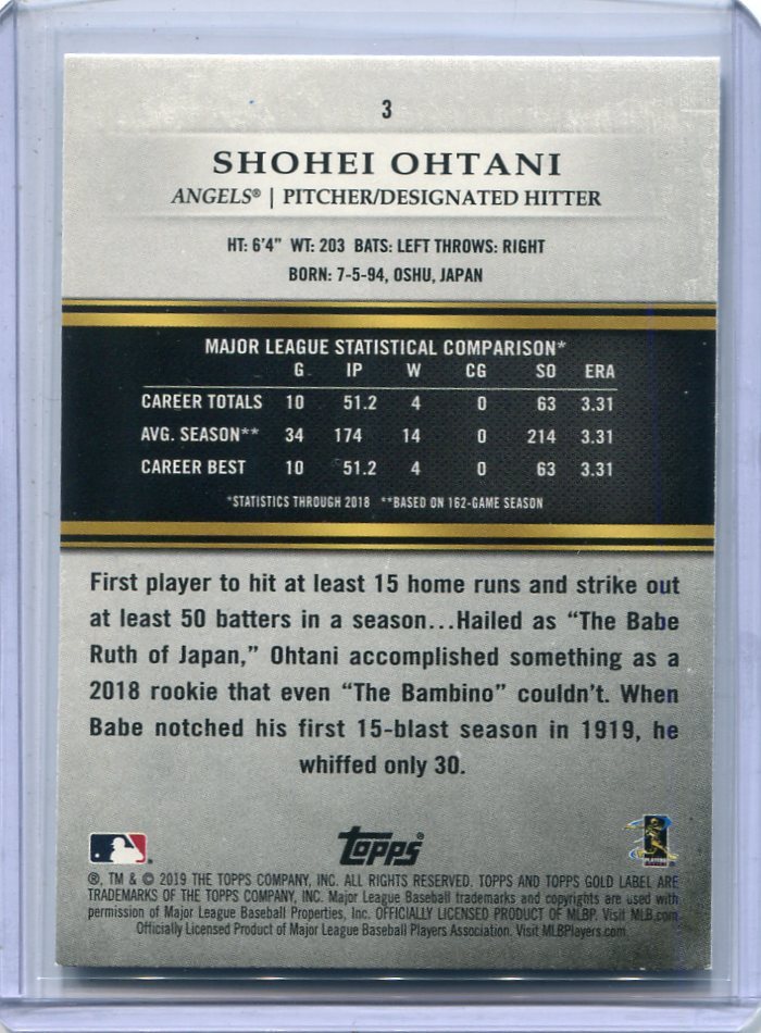2019 Topps Gold Label Class 1 Shohei Ohtani 大谷翔平 ベースカードの画像2