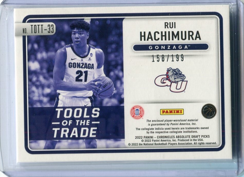 2022-23 Panini Chronicles Draft Picks Absolute Tools of the Trade TOTT-33 Jersey Rui Hachimura 八村塁 ジャージカード 199枚限定の画像2