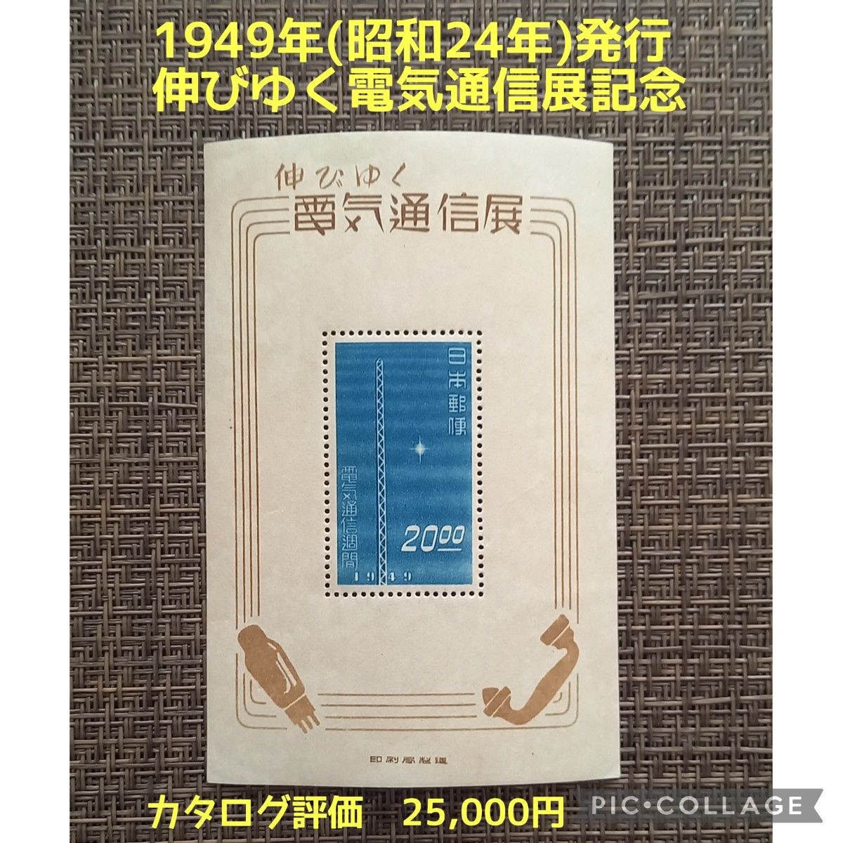 1949年(昭和24年)発行【伸びゆく電気通信展記念】 小型シート