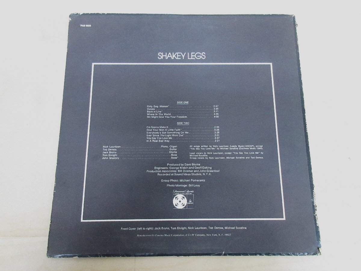 ◇A6880 レコード/LP盤「シェイキー・レッグス SHAKEY LEGS / Shakey Legs【見本盤/非売品】」PAS-6022 PARAMOUNT RECORDSの画像2