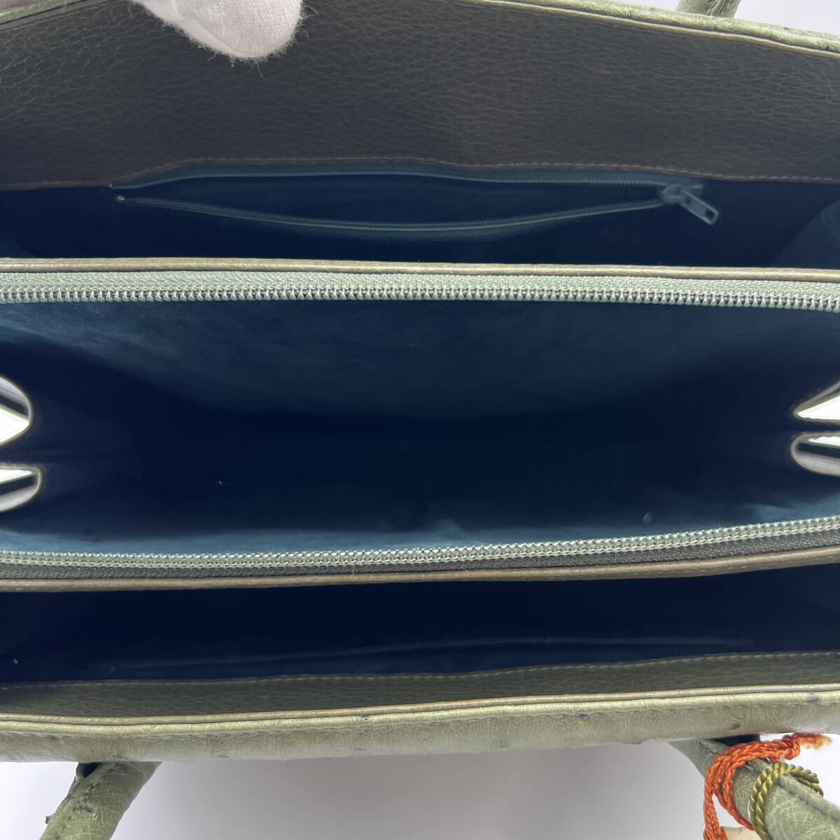 【684B】未使用品 JRA認定 高級 オーストリッチ フルポイント レザー ハンドバッグ バッグ bag 手持ち カバン 緑 グリーン レディース_画像7