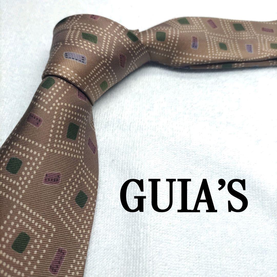 GUIA'S ブラウン 小紋柄 イタリア製 シルク 中古 美品_画像1