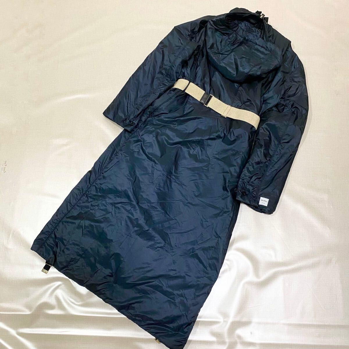 1円〜 美品 マックスマーラ maxmara ロングコート ナイロンジャケット 現行に近い フード 希少 光沢 ネイビー 春夏 高級 激レア 希少 _画像7