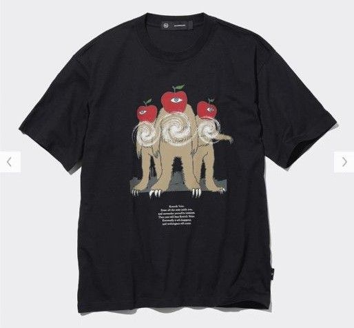 サイズM GU × UNDERCOVER グラフィックTシャツ (5分袖) アンダーカバー 猿 リンゴ BLACK