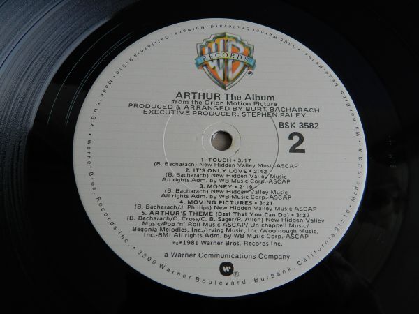 LP【 米US盤 /Warner Bros.】 OST (BURT BACHARACH)/Arthur The Album☆BSK 3582/1981◆テレビ映画舞台音楽_画像2