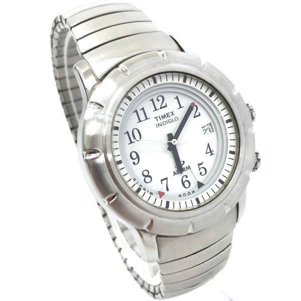 新品 TIMEX タイメックス INDIGLO インディグロ 腕時計 クオーツ アナログ ラウンド ホワイト シルバー アラーム コレクション 動作確認済_画像4