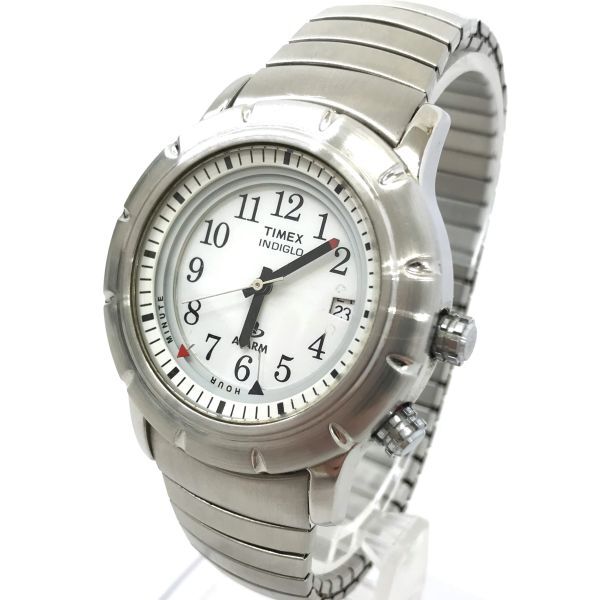 新品 TIMEX タイメックス INDIGLO インディグロ 腕時計 クオーツ アナログ ラウンド ホワイト シルバー アラーム コレクション 動作確認済_画像3