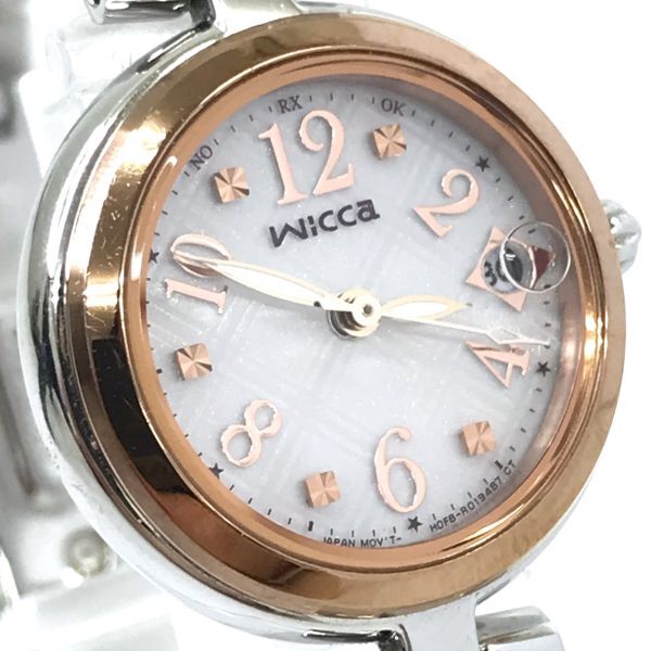 CITIZEN シチズン wicca ウィッカ 腕時計 H0F8-R006371 電波ソーラー アナログ ラウンド ピンク シルバー レディース カレンダー 蓄光_画像1
