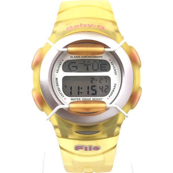 美品 CASIO カシオ BABY-G ベビーG File 腕時計 クオーツ BG-380 デジタル カレンダー イエロー クリア スケルトン 箱付き 動作確認済_画像2