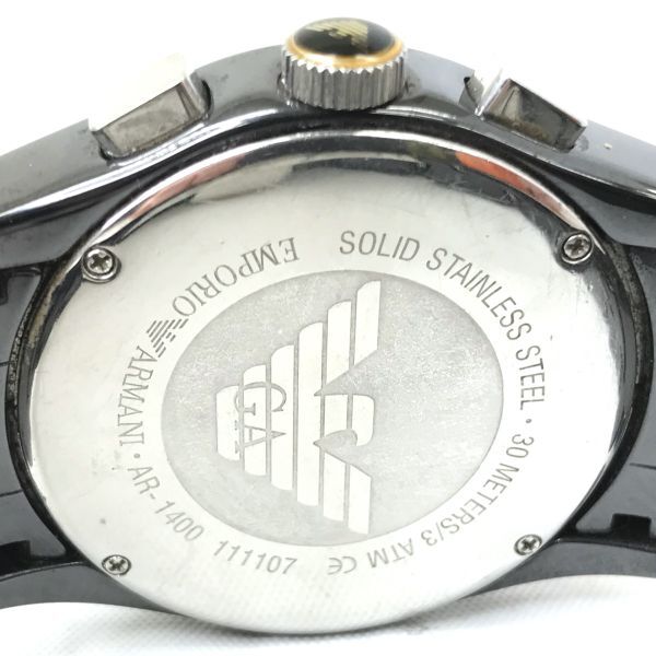 EMPORIO ARMANI エンポリオアルマーニ 腕時計 AR1400 111107 クオーツ アナログ ラウンド ブラック クロノグラフ コレクション 動作確認済_画像6