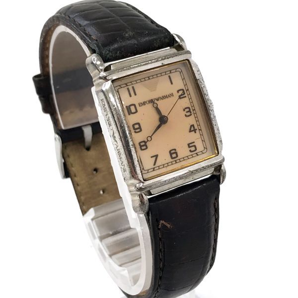 EMPORIO ARMANI エンポリオアルマーニ 腕時計 AR-0204 クオーツ アナログ スクエア 四角 ブラウン コレクション 電池交換済み 動作確認済み_画像4