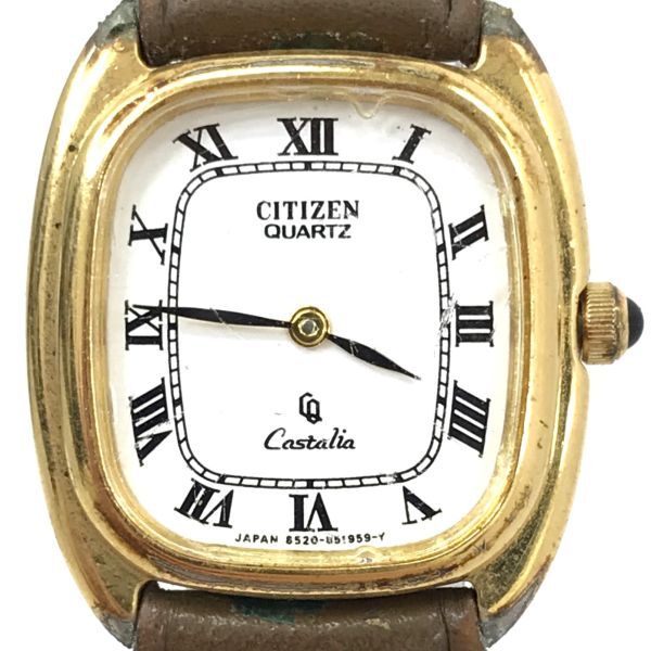 CITIZEN シチズン Castalia カスタリア 腕時計 4-851234 S クオーツ アナログ スクエア ホワイト ブラウン ヴィンテージ シンプル ウォッチ_画像1