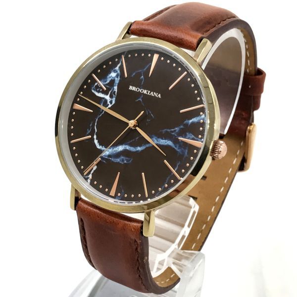 新品 BROOKIANA ブルッキアーナ 腕時計 クオーツ BA3102-RSBLBR アナログ ブラック ゴールド レザー シンプル コレクション おしゃれ_画像3