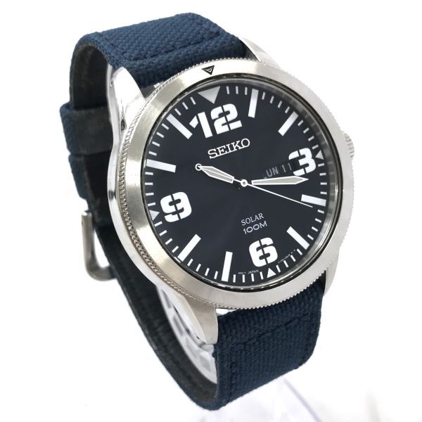 SEIKO セイコー 腕時計 V158-0AR0 ソーラー アナログ ネイビー カレンダー コレクション シンプル おしゃれ カジュアル 動作確認済_画像3