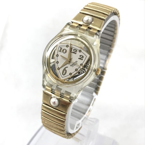 Swatch スウォッチ PREMIERE LK151 腕時計 クオーツ コレクション コレクター イエロー ゴールド スケルトン 蛇腹 伸縮ベルト おしゃれの画像2