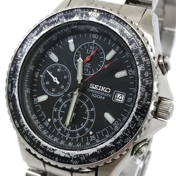 SEIKO セイコー 腕時計 SND253 7T92-0CF0 クオーツ アナログ ラウンド ブラック シルバー クロノグラフ カレンダー 電池交換済 動作確認済_画像1