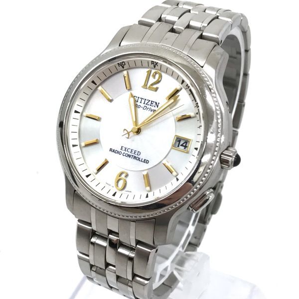 美品 CITIZEN シチズン EXCEED エクシード Eco-Drive エコドライブ 腕時計 H410-T007716 電波ソーラー アナログ ラウンド チタン 動作OKの画像3