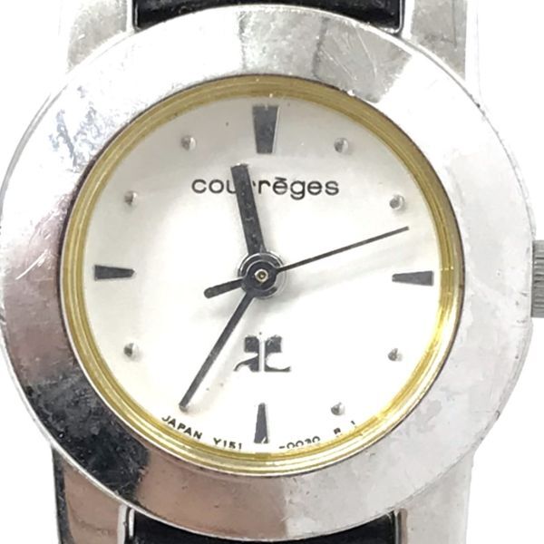 courreges クレージュ 腕時計 Y151-0020 クオーツ アナログ ラウンド ホワイト ブラック ヴィンテージ コレクション 電池交換済 動作確認済の画像1