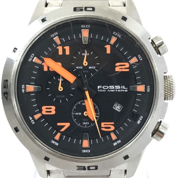 FOSSIL フォッシル 腕時計 CH-2519 120801 クオーツ アナログ ラウンド ブラック オレンジ シルバー クロノグラフ カレンダー コレクション_画像1