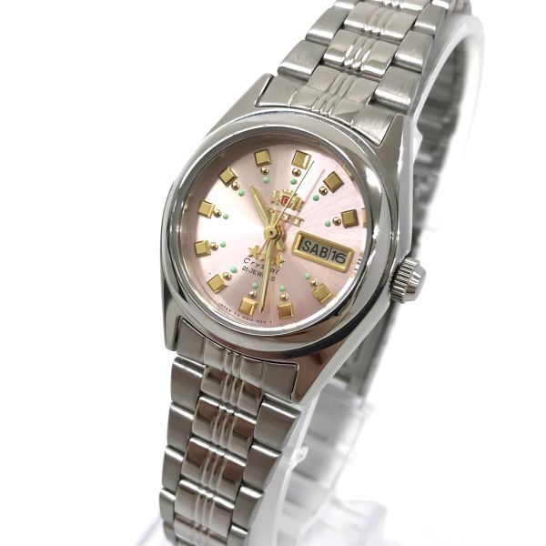 新品 ORIENT オリエント スリースター Crystal 腕時計 NQ1X-Q0 自動巻き 機械式 アナログ ラウンド ピンク シルバー ヴィンテージ 箱付の画像3