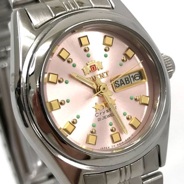 新品 ORIENT オリエント スリースター Crystal 腕時計 NQ1X-Q0 自動巻き 機械式 アナログ ラウンド ピンク シルバー ヴィンテージ 箱付_画像1