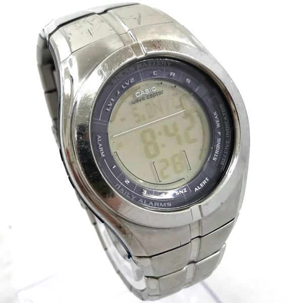 CASIO カシオ WAVECEPTOR ウェーブセプター 腕時計 WV-100J 電波ソーラー ラウンド コレクション デジタル シルバー 動作確認済みの画像4