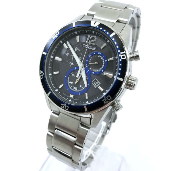 CITIZEN シチズン Eco-Drive エコドライブ 腕時計 VO10-6741F H500-S061083 電波ソーラー アナログ ラウンド ブラック クロノグラフ 動作OKの画像3