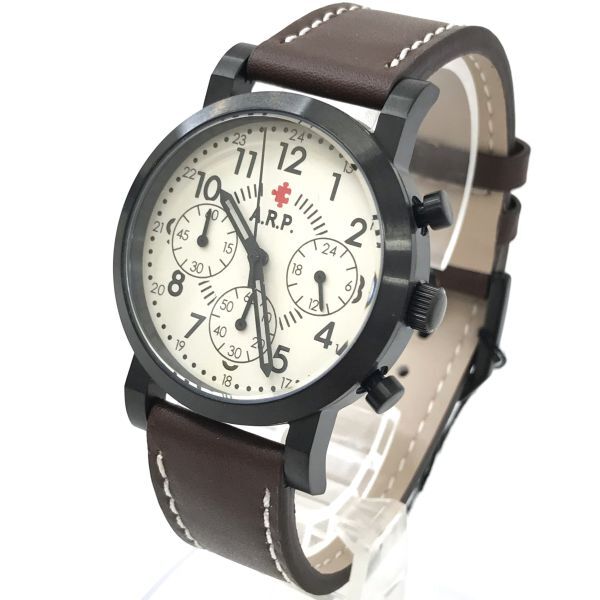 新品 A.R.P. エーアールピー 腕時計 ARP211-BCLBR クオーツ アナログ ラウンド アイボリー 5気圧防水 クロノグラフ おしゃれ 動作確認済み._画像3