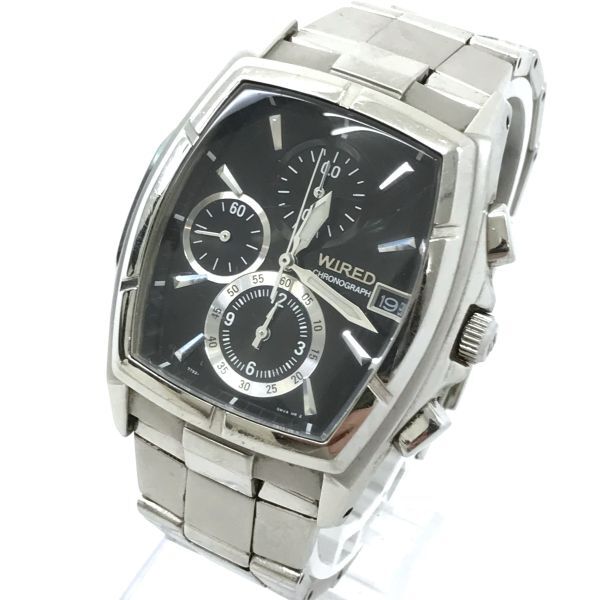SEIKO セイコー WIRED ワイアード 腕時計 AGAV011 クオーツ アナログ トノー クロノグラフ ブラック シルバー 電池交換済み 動作確認済み_画像3