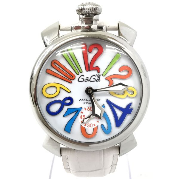 GaGaMILANO ガガミラノ MANUALE 48 マヌアーレ 腕時計 手巻き 機械式 アナログ ラウンド ホワイト スケルトン シースルーバック 動作OKの画像2